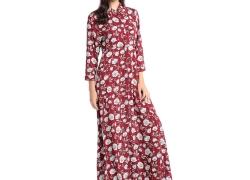 Baya Boho Style Long Sleeve Maxi Dress For Women Shirt Dresses Floral Print Vintage Muslim Robe Kaftan Baya