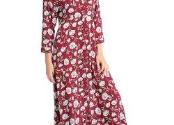 Baya Boho Style Long Sleeve Maxi Dress For Women Shirt Dresses Floral Print Vintage Muslim Robe Kaftan Baya