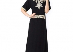 Baya Muslim Kaftan Dubai Half Sleeve Dress with Embroidery for Women Islamic Clothing Rayon Gown Jalabiyas