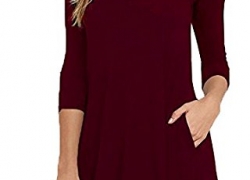 Bestisun Womens Round Neck 3/4 Sleeves Loose Casual Flowy T-shirt Dress with Pocket Bestisun