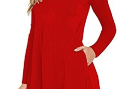 Bestisun Women’s Round Neck Sleeves Loose Casual Flowy T-Shirt Dress With Pocket Bestisun