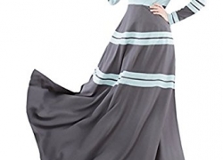 Camellia12 Long Muslim Womens Maxi Dress Striped Islamic Abaya Garb Clothing Camellia12