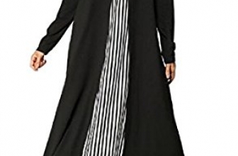 Coolred-Women Muslim Abaya Stripes Longline Long Sleeve Dresses Coolred-Women
