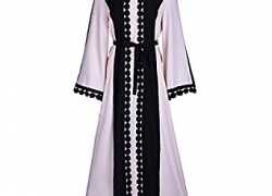Fancyqube Women’s Elegant Muslim Kaftan Dubai Islamic Abayas Long Sleeve A Line Maxi Dress with Belt Fancyqube