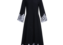 Fancyqube Women’s Elegant Muslim Kaftan Dubai Islamic Abayas Long Sleeve A Line Maxi Dress Fancyqube