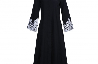 Fancyqube Women’s Elegant Muslim Kaftan Dubai Islamic Abayas Long Sleeve A Line Maxi Dress