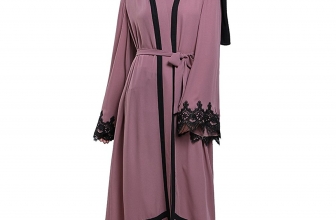 Fancyqube Women’s Elegant Muslim Kaftan Dubai Islamic Abayas Long Sleeve A Line Maxi Dress