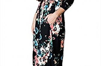 Floral Printed Retro Vintage Long Dress, YONYWA Women’s 3/4 Sleeve Spring Flower Casual Floor Length Maxi Dress YONYWA