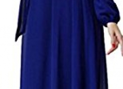 Fulok Women’s Long Sleeve Crewneck Casual Solid Muslim Maxi Dress Fulok