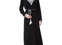 GladThink Lady Muslim Long Sleeves Round Neck Islamic Maxi Dress GladThink