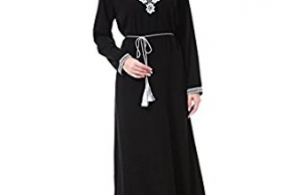 GladThink Lady Muslim Long Sleeves Round Neck Islamic Maxi Dress GladThink
