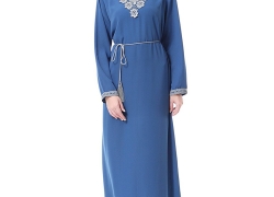 GladThink Lady Muslim Long Sleeves Round Neck Islamic Maxi Dress GladThink