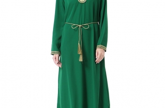 GladThink Womens Muslim Long Sleeves V Neck Kaftan Islamic Maxi Dress GladThink