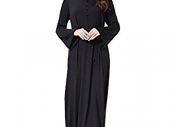 GladThink Womens Muslim Middle East Arabia Round collar Maxi Dress Black GladThink