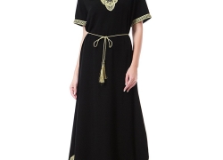 GladThink Womens Muslim Short Sleeves V Neck Kaftan Islamic Maxi Dress GladThink