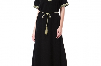 GladThink Womens Muslim Short Sleeves V Neck Kaftan Islamic Maxi Dress GladThink