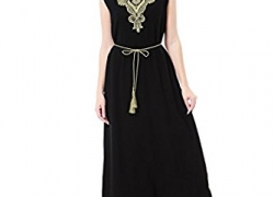 GladThink Womens Muslim Sleeveless V Neck Kaftan Islamic Maxi Dress GladThink