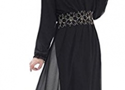 Jaycargogo Women Islamic Muslim Chiffon Long Sleeve Maxi Dress Jaycargogo