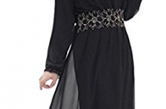 Jaycargogo Women Islamic Muslim Chiffon Long Sleeve Maxi Dress Jaycargogo
