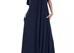 Kidsform Women Maxi Dress Loose Summer Casual Short Sleeve Plain Party Long Dress with Pockets