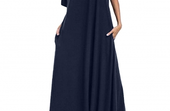 Kidsform Women Maxi Dress Loose Summer Casual Short Sleeve Plain Party Long Dress with Pockets