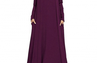 Kidsform Women’s Casual Maxi Dress Long Sleeve Loose Kaftan Party Long Dress with Pockets