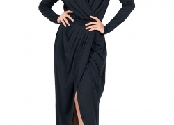 KOH KOH Womens Long Sleeve Formal Wrap Draped Cocktail V-Neck Gown Maxi Dress