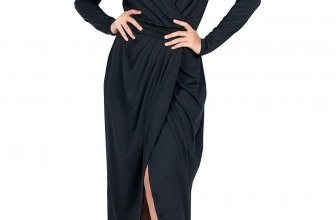 KOH KOH Womens Long Sleeve Formal Wrap Draped Cocktail V-Neck Gown Maxi Dress