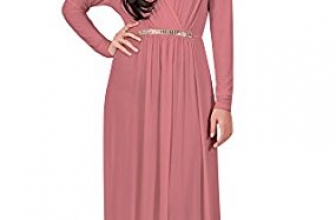 Koh Koh Womens Long Sleeve Kaftan V-Neck Flowy Formal Winter Gowns Maxi Dress
