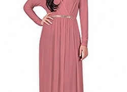 KOH KOH Womens Long Sleeve Kaftan V-Neck Flowy Formal Winter Gowns Maxi Dress