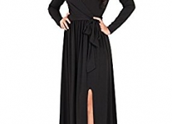 KOH KOH Womens Long Sleeve V-Neck Cross Over High Slit Cocktail Evening Gown Maxi Dress