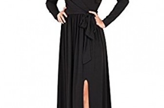 KOH KOH Womens Long Sleeve V-Neck Cross Over High Slit Cocktail Evening Gown Maxi Dress