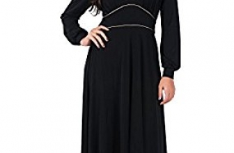 KOH KOH Womens Long Sleeve V-Neck Flowy Semi Formal Elegant Gown Maxi Dress