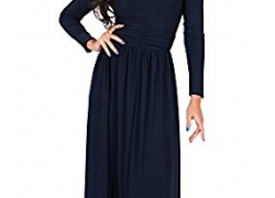 KOH KOH Womens Long Sleeve V-Neck Ruched Empire Waist Formal Evening Maxi Dress