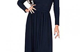 KOH KOH Womens Long Sleeve V-Neck Ruched Empire Waist Formal Evening Maxi Dress