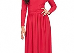 KOH KOH Womens Long Sleeve V-Neck Ruched Empire Waist Formal Evening Maxi Dress