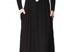 LHS Charmer Women Long Sleeve Loose Plain Maxi Dresses Casual Long Dresses with Pockets