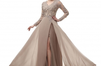 menoqo Elegant Long Sleeve A Line V Neck Chiffon Lace Beaded Long Evening Dresses 2018 Robe De Soiree manche Longue menoqo