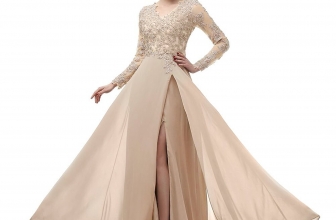 menoqo Elegant Long Sleeve A Line V Neck Chiffon Lace Beaded Long Evening Dresses 2018 Robe De Soiree manche Longue menoqo