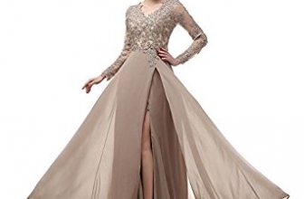 menoqo Elegant Long Sleeve A Line V Neck Chiffon Lace Beaded Long Evening Dresses 2017 Robe De Soiree Manche Longue menoqo