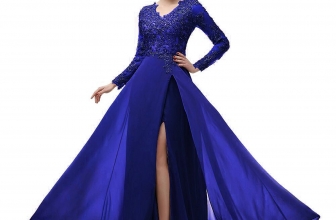 menoqo Elegant Long Sleeve A Line V Neck Chiffon Lace Beaded Long Evening Dresses 2018 Robe De Soiree manche Longue menoqo