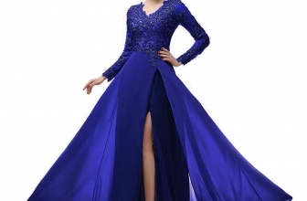 menoqo Elegant Long Sleeve A Line V Neck Chiffon Lace Beaded Long Evening Dresses 2018 Robe De Soiree Manche Longue