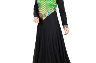 MyBatau Islamic Black & Green Eid & Party Wear Traditional Burqa Abaya Dress AY-356