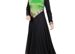 MyBatau Islamic Black & Green Eid & Party Wear Traditional Burqa Abaya Dress AY-356