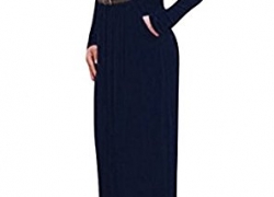PinkWind Women’s Solid Color Crewneck Long Sleeve Casual Maxi Dress with Belt PinkWind