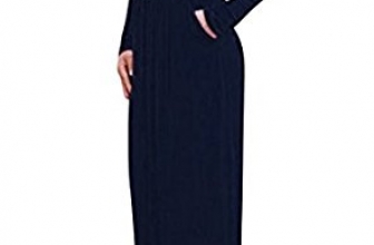 PinkWind Women’s Solid Color Crewneck Long Sleeve Casual Maxi Dress with Belt PinkWind