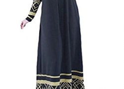 Pivaconis Womens Long Sleeve Fashion Floral Print Muslim Dress Chiffon Dresses Pivaconis