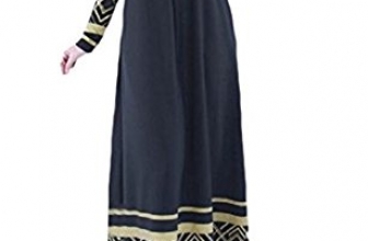 Pivaconis Womens Long Sleeve Fashion Floral Print Muslim Dress Chiffon Dresses Pivaconis