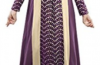 Plaid&Plain Women’s Long Sleeve Muslim Islamic Abayas Lace A-line Maxi Dress Plaid&Plain