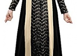 Plaid&Plain Women’s Long Sleeve Muslim Islamic Abayas Lace A-line Maxi Dress Plaid&Plain